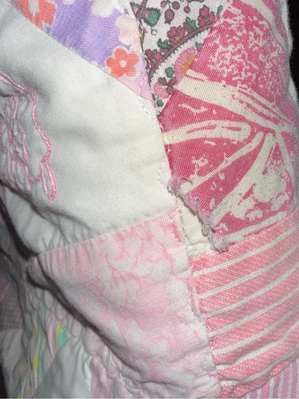 Handmade Pink Patchwork Quilt - Soft Floral & Embroidered Design